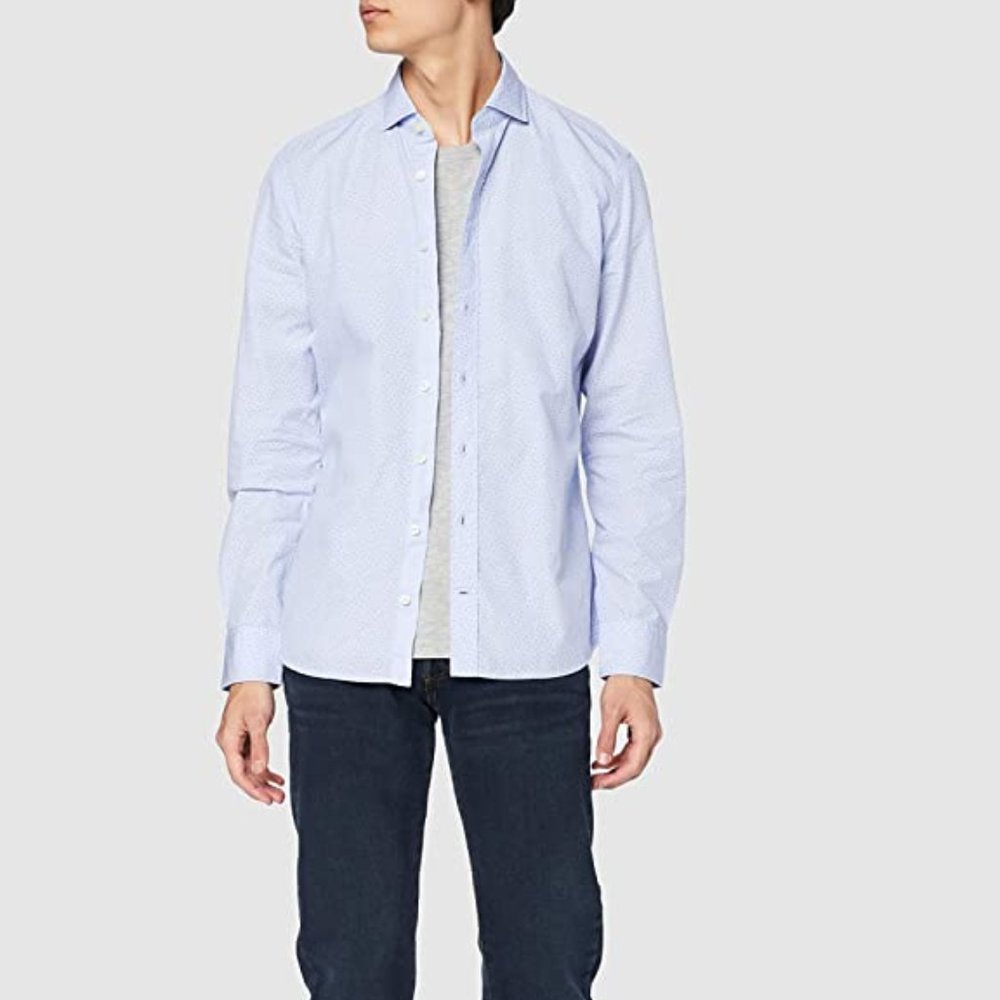 Hackett London Men's Oxford Slim Fit Button Down White w/ Blue Diamond Print L